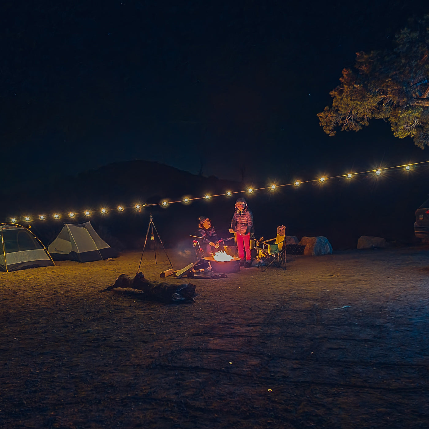 String lights used in campgrounds